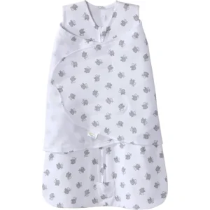 Natural white baby sleep sack in 100% cotton with a stylized sheep print. Full OEM, ODM, and Customized project support; guaranteed to be technically capable of passing 2026 GOTS and OEKO-TEX standards.