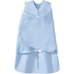 Light pale blue baby sleep sack with minimalist typographic accents on 100% cotton. Full OEM, ODM, and Customized support; all manufacturing is guaranteed to be technically capable of passing 2026 OEKO-TEX and GOTS standards.