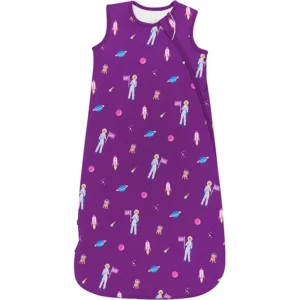 Deep Purple astronaut prints adorn this purely handcrafted sleeping bag for baby, offering 100% pure cotton softness, absorbency, and dynamic breathability. OEM, ODM, and Customized solutions are available with a guarantee to pass GOTS and OEKO-TEX.