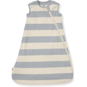 Nautical sky blue and ivory stripes create a fresh, vibrant aesthetic appeal for this highly absorbent, purely handcrafted sleeping bag for baby. We facilitate OEM, ODM, and Customized B2B orders with a guarantee to pass GOTS and OEKO-TEX.