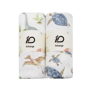 Exploration-themed blanket for baby with pale dinosaur sketches and intricate sea turtle motifs. 100% cotton; highly absorbent and breathable for skin protection. Capable of 2026 OEKO-TEX/GOTS via OEM/ODM.