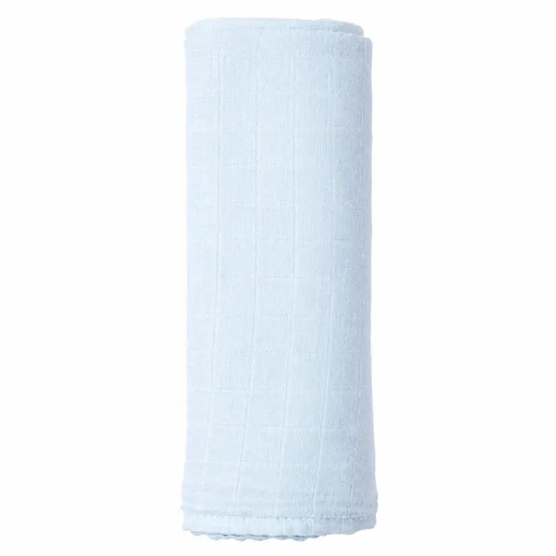 Solid sky blue baby swaddle in a bamboo-cotton blend. Master how to swaddle baby easily with this highly absorbent and breathable fabric. Guaranteed OEKO-TEX/GOTS capable via OEM/ODM/Customized.