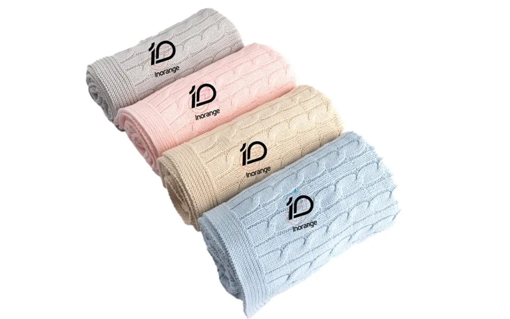 100% cotton blanket for baby collection in Pink, Blue, Grey, and Beige. Purely handmade with a braided cable knit for high absorbency and breathability. OEM/ODM custom-ready; guaranteed to be capable of passing OEKO-TEX/GOTS.