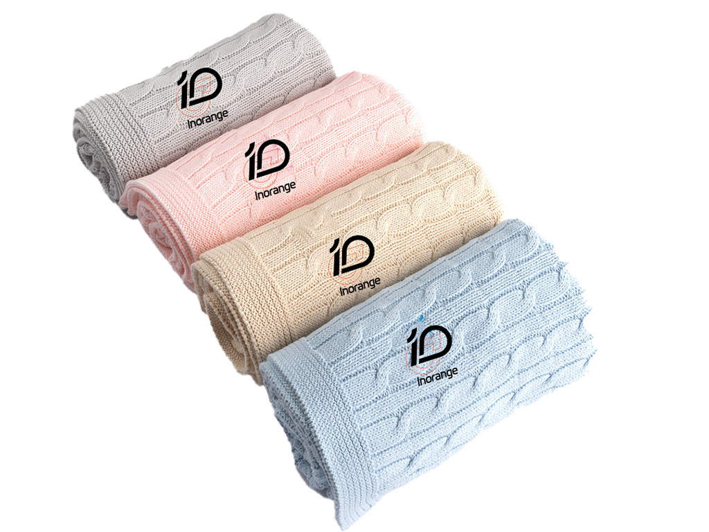 100% cotton blanket for baby collection in Pink, Blue, Grey, and Beige. Purely handmade with a braided cable knit for high absorbency and breathability. OEM/ODM custom-ready; guaranteed to be capable of passing OEKO-TEX/GOTS.