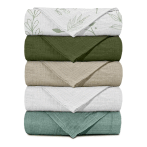 Versatile 100% cotton muslin: solid tones decorated with subtle vine motifs. 23.5" x 23.5" size. Highly absorbent and breathable for total skin protection. Guaranteed 2026 OEKO-TEX/GOTS capability with full OEM/ODM support.
