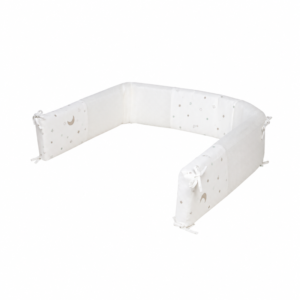 This 100% cotton baby bumper features a micro-dot pattern for gentle protection. Guaranteed capability for GOTS/OEKO-TEX passing. Low MOQ for OEM, ODM, and Customized branding.