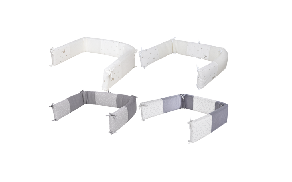 This collection of handmade baby bumper units offers essential cushioned support for crib slats. Made of 100% cotton and breathable 3D mesh, the designs feature quiet clouds and beige celestial prints. We guarantee that our production is technically capable of passing 2026 OEKO-TEX and GOTS standards. Full Customized, OEM, and ODM project support is available.