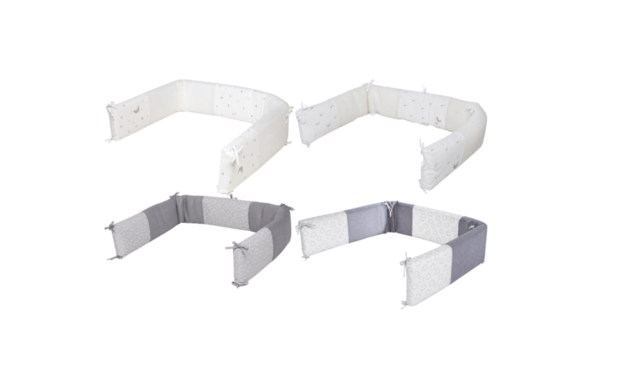 This collection of handmade baby bumper units offers essential cushioned support for crib slats. Made of 100% cotton and breathable 3D mesh, the designs feature quiet clouds and beige celestial prints. We guarantee that our production is technically capable of passing 2026 OEKO-TEX and GOTS standards. Full Customized, OEM, and ODM project support is available.