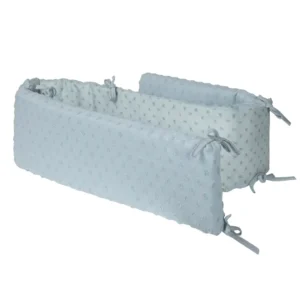 This Dusty Blue baby bumper features a quilted dot matrix pattern in 100% organic cotton. It provides essential cushioned support for nursery safety. Guaranteed technically capable of passing OEKO-TEX and GOTS; full OEM, ODM, and Customized support.
