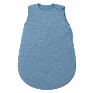 Purely handcrafted 100% cotton teal sleeping bag for baby features a 3D bubble texture and secure shoulder buttons. B2B partners receive expert OEM, ODM, and Customized support, with all units guaranteed to pass GOTS and OEKO-TEX safety benchmarks.