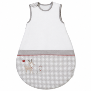 Classic grey gingham meets 100% cotton in this purely handcrafted sleeping bag for baby featuring a deer applique and shoulder buttons. B2B OEM, ODM, and Customized orders are guaranteed to pass GOTS and OEKO-TEX.