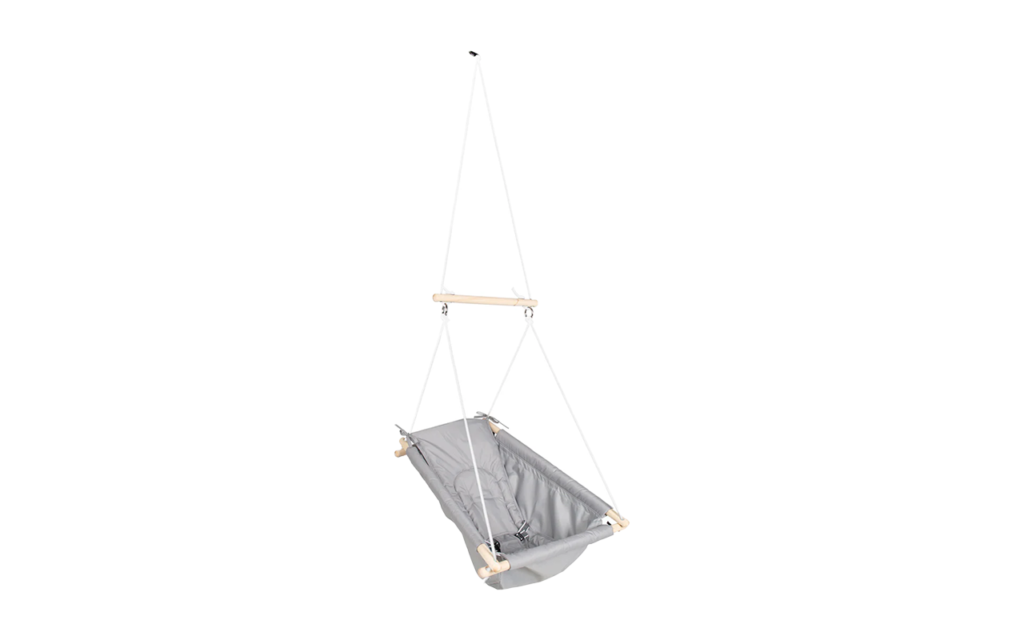 This 2-in-1 hanging swing seat features an ergonomic, multi-stage convertible design that transitions from a cozy cradle to a toddler chair. Crafted with an adjustable height rope system, it is ideal for indoor and outdoor nursery use.
