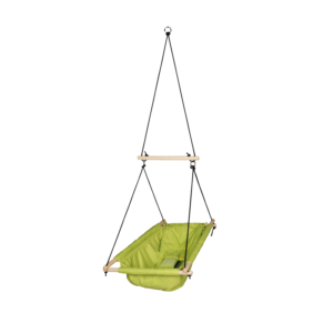 The reclined green cradle view features a protective 3D cocoon shape with an integrated safety crotch strap. Designed to distribute body weight evenly, it satisfies stringent EU CE and REACH safety guidelines.