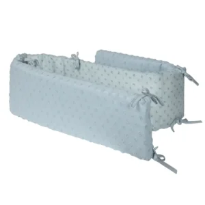 This Dusty Blue baby bumper features a quilted dot matrix pattern in 100% organic cotton. It provides essential cushioned support for nursery safety. Guaranteed technically capable of passing OEKO-TEX and GOTS; full OEM, ODM, and Customized support.
