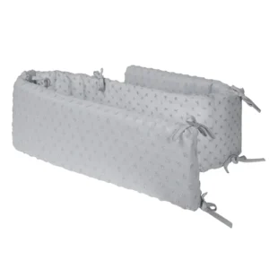 This Slate Grey bumper for crib collection utilizes 100% organic cotton for gentle protection. Guaranteed capability for GOTS/OEKO-TEX passing. Low MOQ for OEM, ODM, and Customized branding.