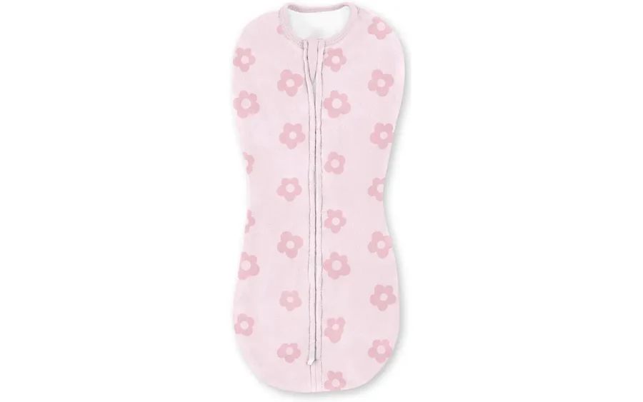 100% cotton baby sleep sack featuring a pink floral confetti print. Designed with a safety two-way zipper and protective neck tab. OEM/ODM ready; guaranteed to be capable of passing OEKO-TEX/GOTS.