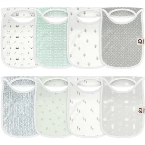 Featured items consist of White Rabbit/Bear, Mint Geometric Weave, White Oak Leaf, Grey Lattice, Blue Chevron, Mint Sprig, White Pine Tree, and Grey Bunny/Rainbow. Highly absorbent 100% cotton and purely handcrafted precision are supported by OEM, ODM, and Customized services guaranteed to pass GOTS and OEKO-TEX. Paragraph 2 (Detailed):