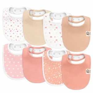 Our Meadow Collection Drool Bibs – Patterns present a stylish ergonomic fit. Our factory utilizes skin-safe printed cotton fabrics to protect infants while highlighting custom adorable graphics.