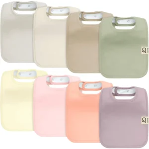 Our Meadow Collection Drool Bibs – Solid integrate premium dual nickel-free snap fasteners. Our double-stitched perimeter trim directly eliminates raw fabric fraying during commercial washing.