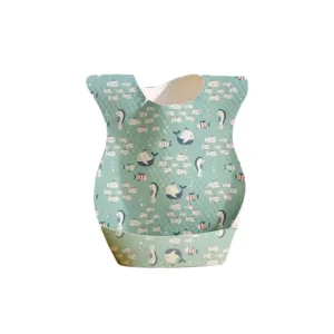 Our Premium Disposable Baby Bibs with Adjustable Fastener (Unisex) present a soothing marine theme. Our single-pouch packaging directly keeps the printed blue whale and seahorse graphics pristine for travel.
