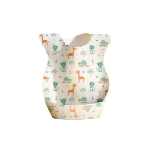 Our Premium Disposable Baby Bibs with Adjustable Fastener (Unisex) feature a playful jungle animal theme. Our compact travel pouch fully protects the printed giraffe, turtle, cat, and tree graphics.