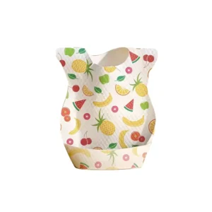 Our Premium Disposable Baby Bibs with Adjustable Fastener (Unisex) feature a structured flip-out crumb pocket. Our deep compartment keeps the printed watermelon and orange graphics completely mess-free.