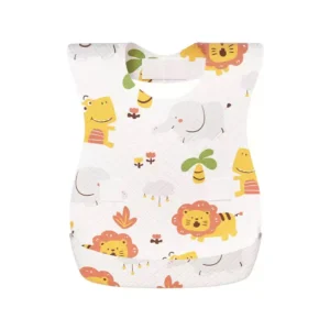 Our Premium Disposable Baby Bibs with Adjustable Fastener (Unisex) print vibrant safaris on high-absorbency layers. Our non-woven fabric keeps the lion, elephant, and flower shapes sharp.