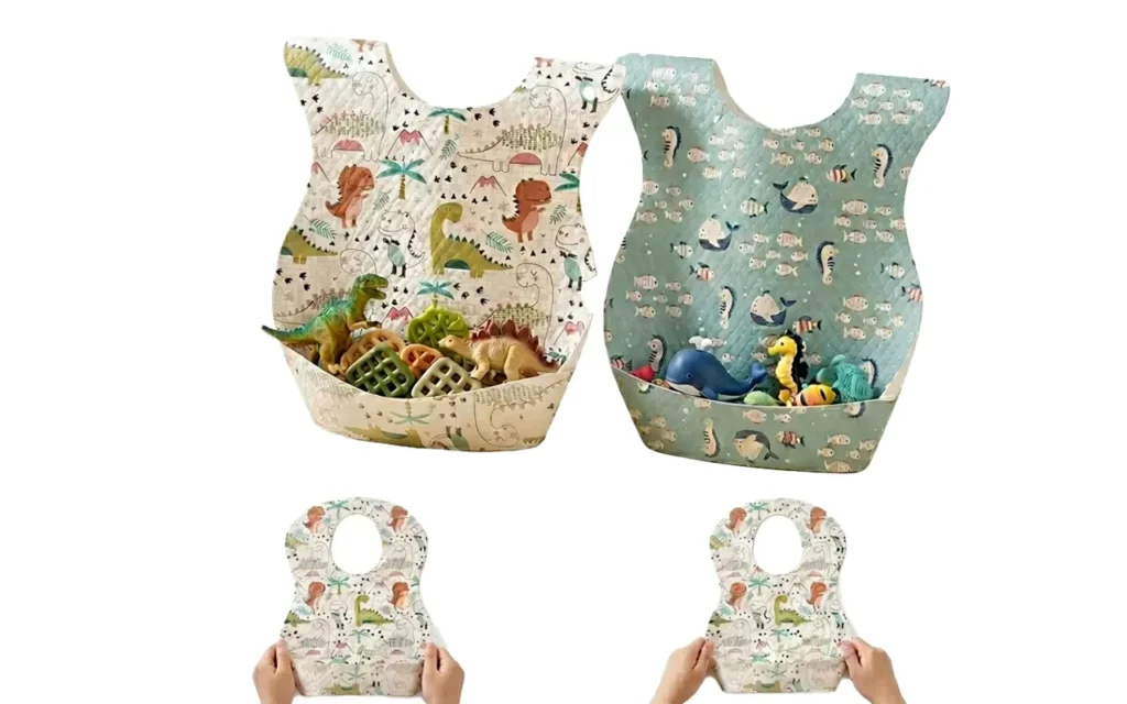 Our Premium Disposable Baby Bibs with Adjustable Fastener (Unisex) line features both marine and prehistoric print selections. Our single-pouch packaging cleanly protects our printed blue whale graphics alongside our roaring dinosaur themed inventory.