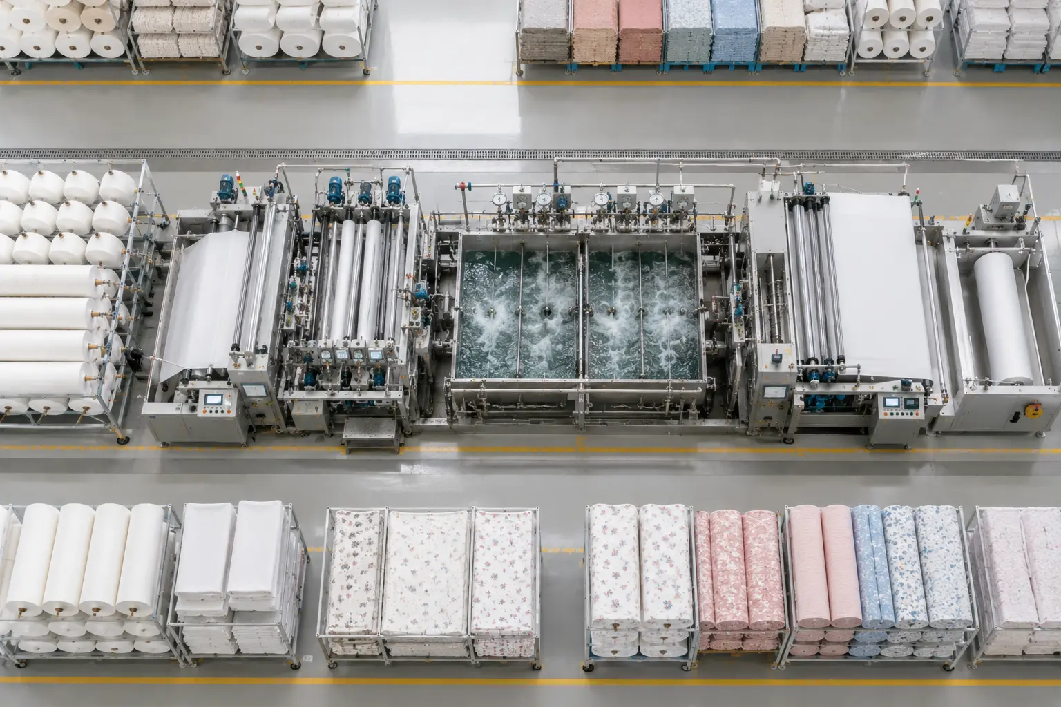 Our continuous processing line represents the foundational stage of our Printing & Dyeing workflow. Our fabric undergoes high-efficiency treatment to lock in colors and remove standard textile residues.