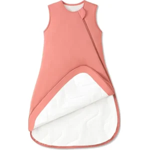 Warm Coral Rose tones define a purely handcrafted 100% cotton sleeping bag for baby, emphasizing comfort and softness. OEM, ODM, and Customized services are available, guaranteed to pass GOTS and OEKO-TEX.