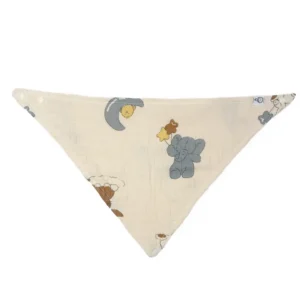 Overhead view showcasing the triangular silhouette and multi-position snap placement of our Forest Friends baby bibs. Perfectly balanced woodland animal distribution creates visual harmony. OEM/ODM factory customization available.