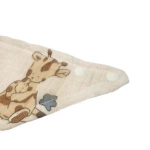 Angled detail showcasing the charming deer character and snap closure placement. Fine muslin weave displays print precision and soft texture. OEM/ODM specialist—professional Chinese factory for custom baby bibs production and design.