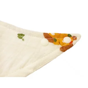 Close-up detail showcasing secure snap closures and premium fabric texture of our Harvest Joy baby bibs. High-quality construction ensures long-lasting durability. Chinese factory offering complete OEM/ODM customization solutions for bibs for baby.