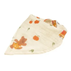Three-dimensional presentation highlighting the plush softness and complete Harvest Joy design of our premium muslin baby bibs. Exceptional quality construction for 0-24 months. OEM/ODM solutions from professional Chinese textile factory.