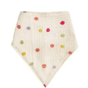 Cheerful 100% cotton muslin baby bibs with vibrant rainbow polka dot design. Minimalist aesthetic perfectly balances functionality and visual appeal. Soft, breathable muslin with adjustable snaps. OEM/ODM customization available for bibs for baby.