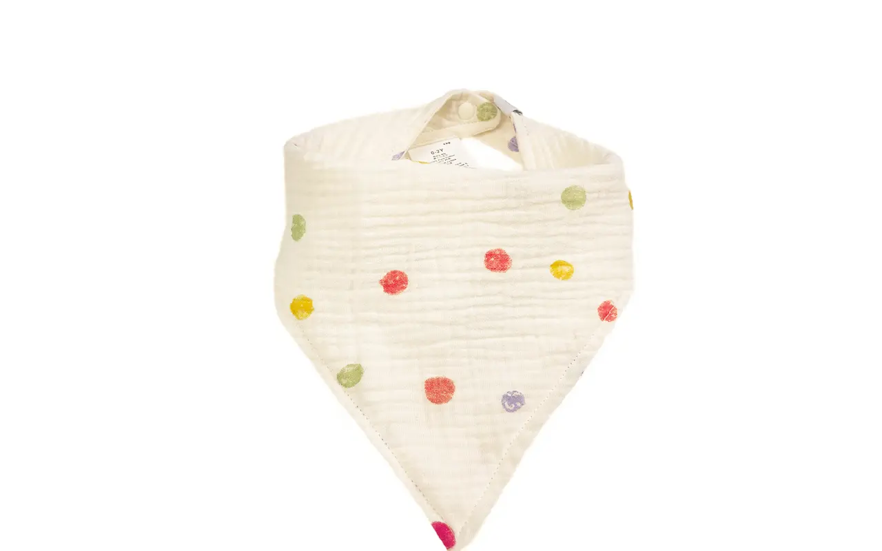 Complete Polka Dot Design baby bibs showcase featuring vibrant rainbow dots and premium muslin construction. Perfect for 0-24 months. OEM/ODM solutions from professional Chinese textile factory for bibs for baby customization.