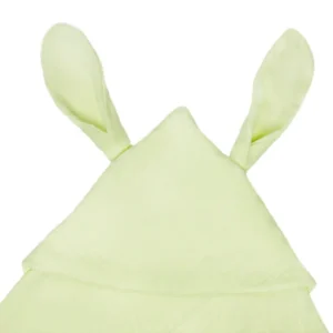Close-up detail of bunny ears design showcasing superior muslin fabric softness and quality craftsmanship. Perfectly shaped ears add whimsical appeal. OEM/ODM specialist—Chinese baby textile factory offering custom hooded towel manufacturing solutions.