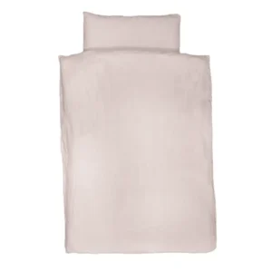 Muslin cotton two-piece set (pillowcase+duvet cover) with pillow and quilt core display showcases warm affectionate soft blush pink. Complete set displays plump full high-quality appearance. We provide professional OEM customization supporting set matching, size optimization, and comprehensive customization services.
