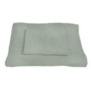 Muslin cotton sage green two-piece set display without pillow and quilt cores showcases flat regular product shape. Pillowcase and duvet cover perfectly match demonstrating steady premium design. We provide professional OEM customization supporting set size, technique optimization, and custom combination comprehensive services.