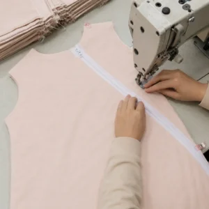 Our precision assembly process involves the installation of an ergonomic diagonal zipper layout across the front panel using heavy-duty flat-bed sewing machines. Our baby textile factory in China utilizes fabric alignment clips to secure multi-layered composite materials prior to final stitching.