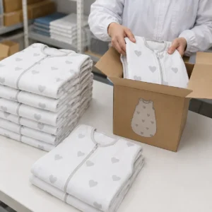 Finished product packaging involves meticulous hand-folding and organized boxing into custom-branded retail cartons. As a full-service baby textile factory in China, we maintain clean, optimized fulfillment environments to deliver pristine merchandise directly to our global partners.