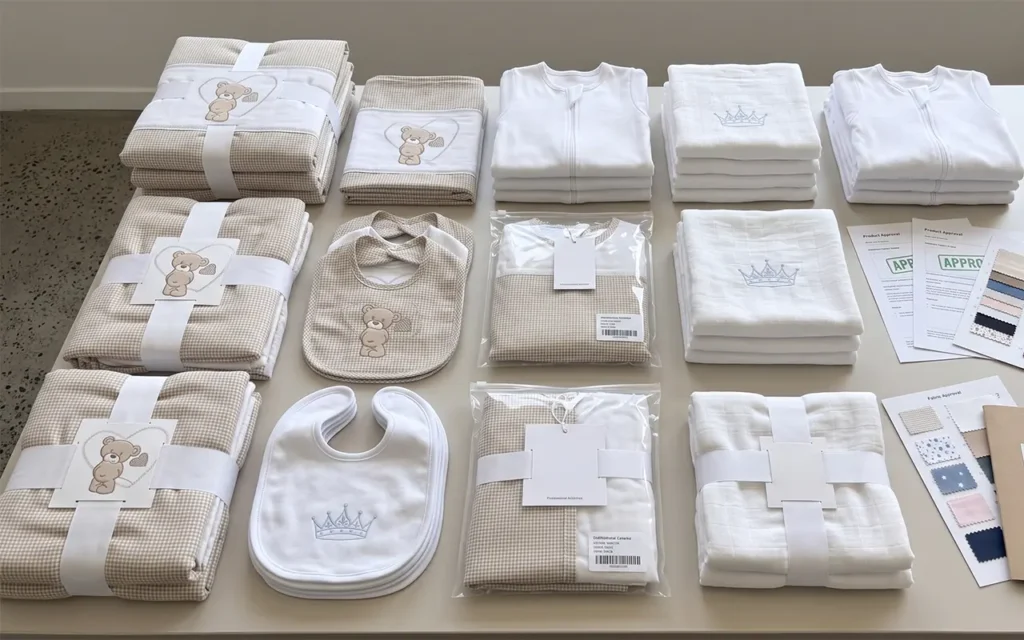 We prepare approved baby bibs, blankets, sleep sacks, bedding, labels, and packaging for global orders. Our Hangzhou OEM/ODM baby textile factory supports custom and private label production services.