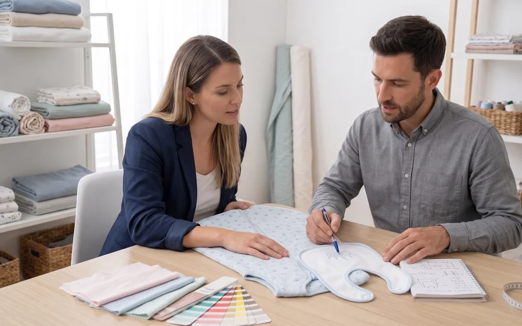 We review designs, fabrics, colors, sizes and sample details with buyers before production. Our China OEM/ODM baby textile factory offers 40+ years of custom product development experience for brands.