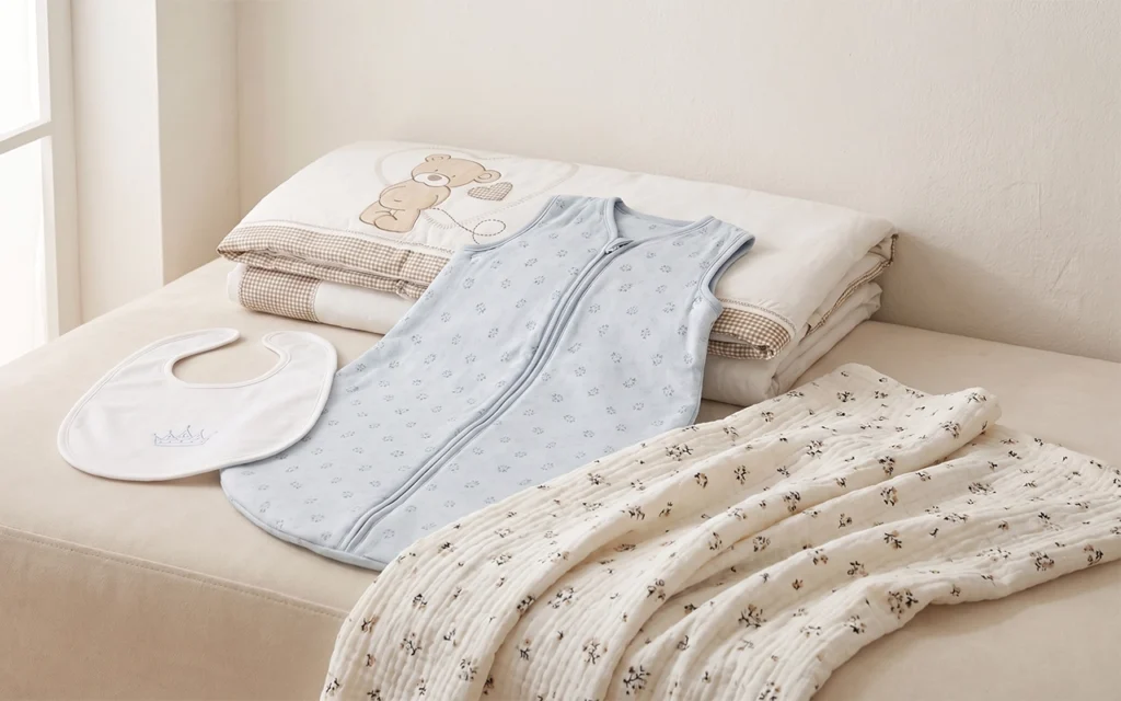 We select cotton and muslin fabric for baby bibs, sleep sacks, blankets and bedding. Our Hangzhou, China OEM/ODM baby textile factory offers B2B custom baby products backed by 40+ years of experience.