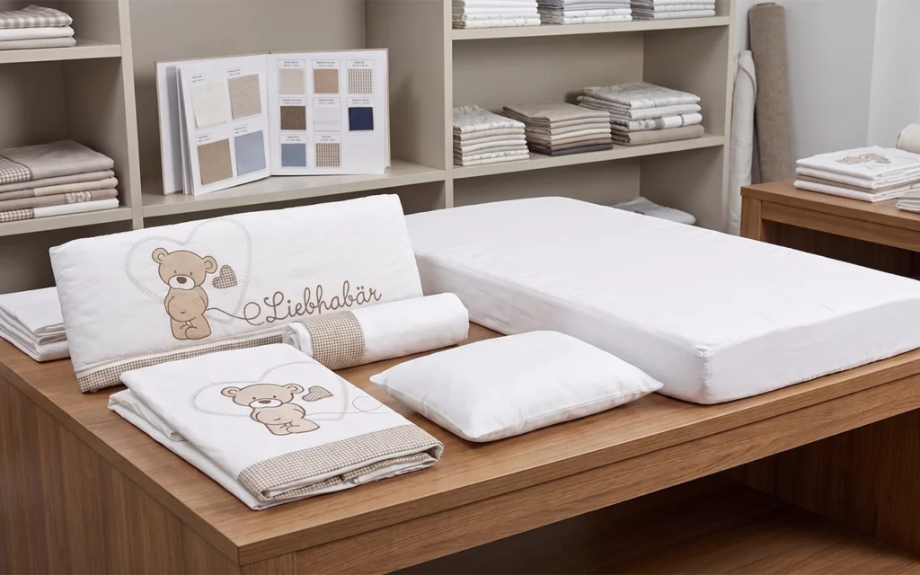 We manufacture custom baby bedding sets with a mattress, pillow, quilts and embroidered covers. Our Hangzhou, China OEM/ODM baby textile factory brings 40+ years of private label production expertise.