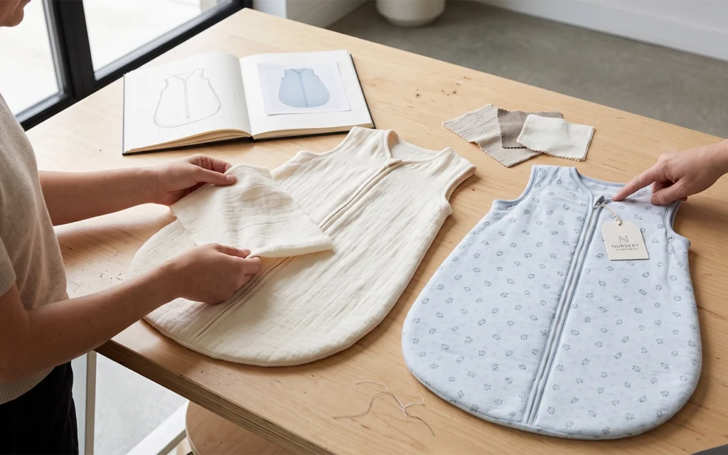 We personalize labels, hangtags and packaging for private label baby sleep sacks and gift sets. Our Hangzhou, China OEM/ODM baby textile factory brings 40+ years of branding and production experience.