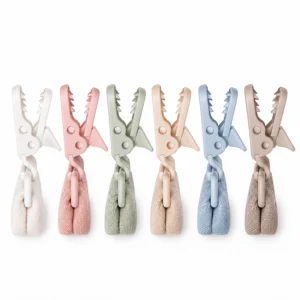 Our cotton baby pacifier clips display six soft colors with coordinated 100% cotton straps and PU plastic clips, giving B2B brands a clean palette for custom collections. Inorange Baby offers OEM/ODM.