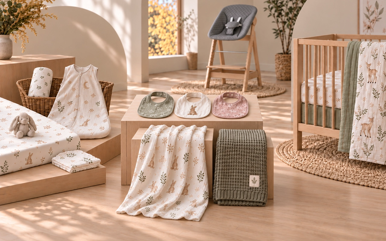 We help brands plan coordinated baby products by development stage, from mattresses and sleep sacks to bibs and blankets, backed by our Hangzhou OEM/ODM factory and 40+ years of production experience.