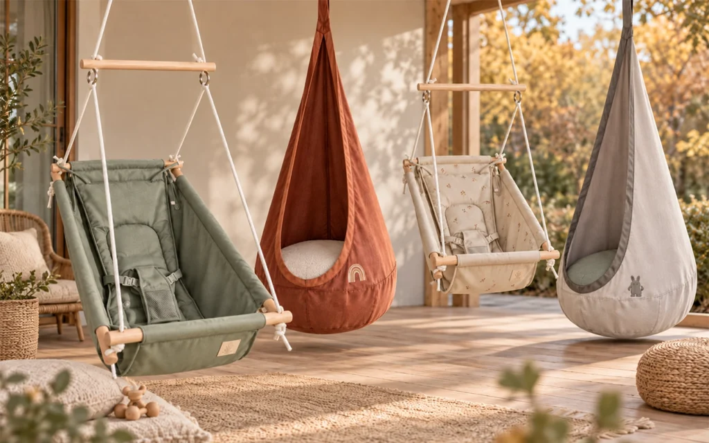 Our baby swings and hanging chairs bring sage, terracotta, beige and soft gray tones to new autumn patio collections, developed by our Hangzhou OEM/ODM factory with 40+ years of production experience.
