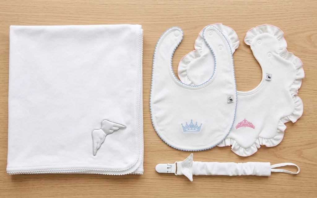 Inorange Baby's minimalist wing design pacifier clip and burp cloth exemplify refined single-design product development. These coordinated items feature elegant embroidered wing motifs with matching edge details. With 40+ years of Hangzhou factory expertise, our OEM/ODM services transform delicate design concepts into functional, professional baby product accessories within coordinated collections.